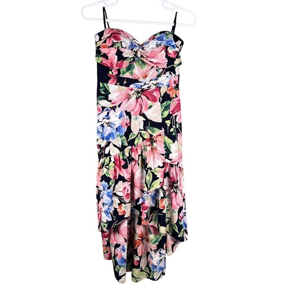 Eliza J 6 Strapless Sweetheart Bustier Floral High Low Ruffle Dress Bloomcore - Picture 7 of 16